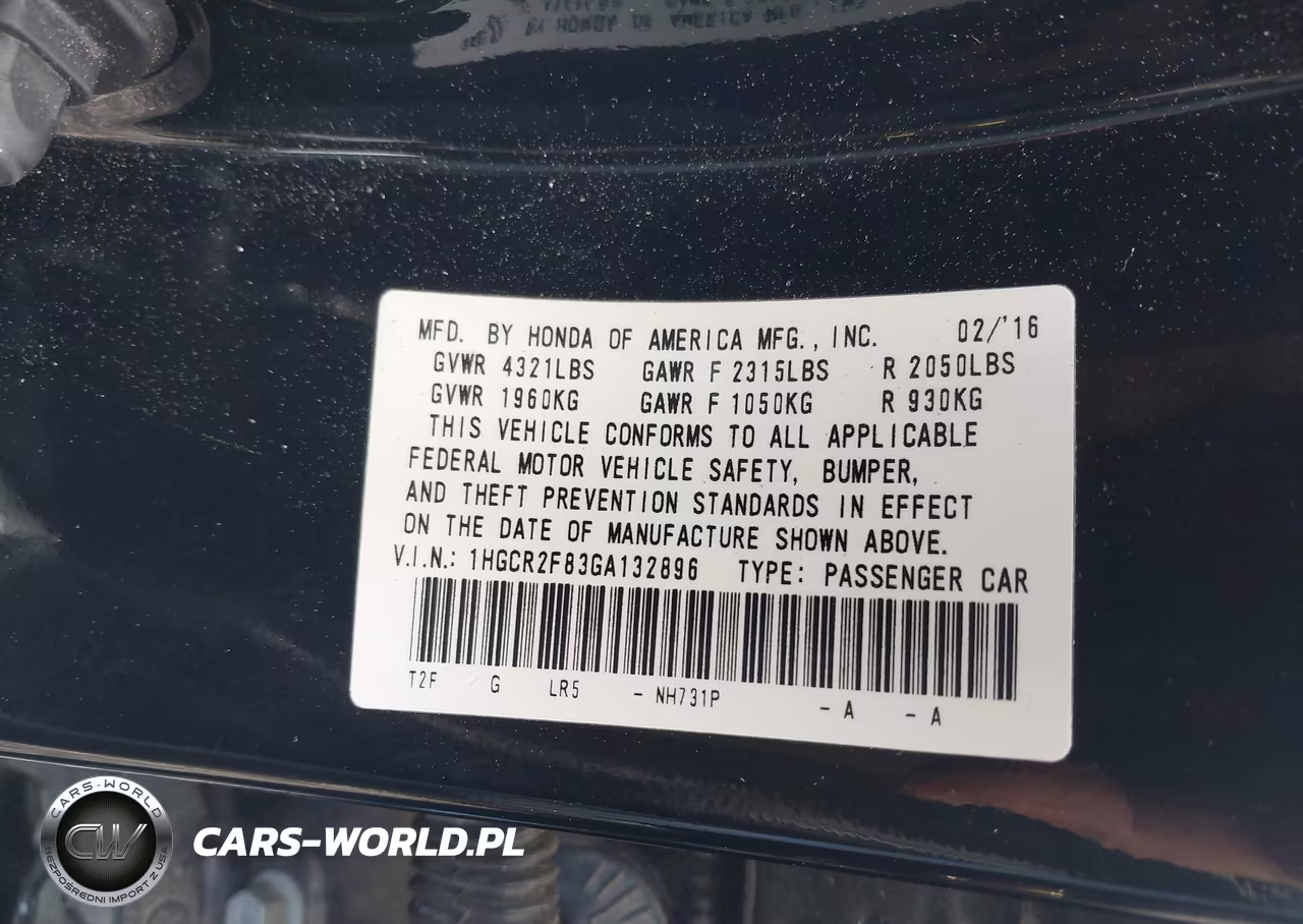 2016 Honda Accord Ex-L VIN:1HGCR2F83GA132896 - 9