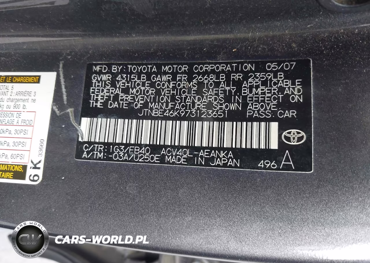 2007 Toyota Camry Le VIN:JTNBE46K973123651 - 9
