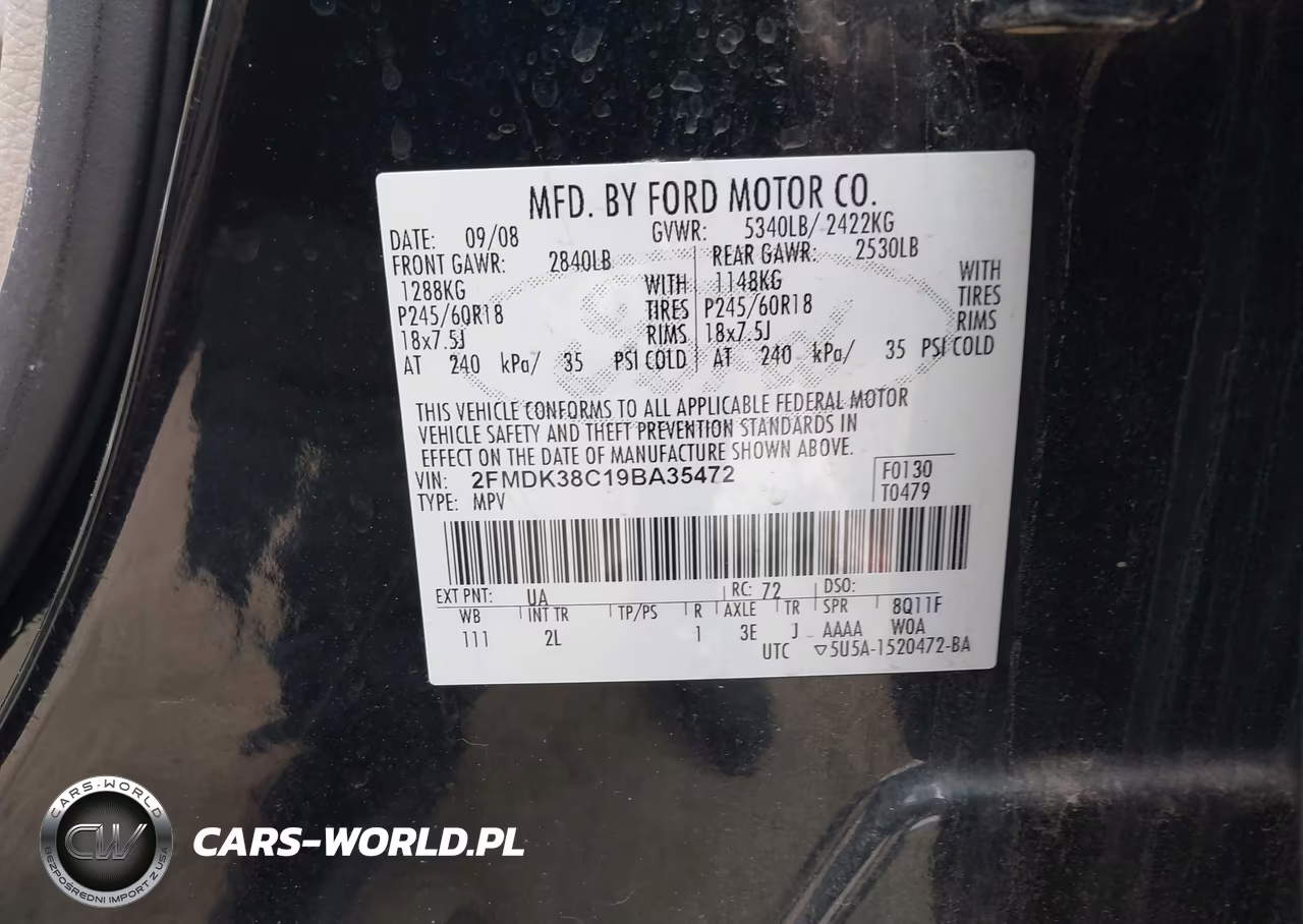2009 Ford Edge Sel VIN:2FMDK38C19BA35472 - 9