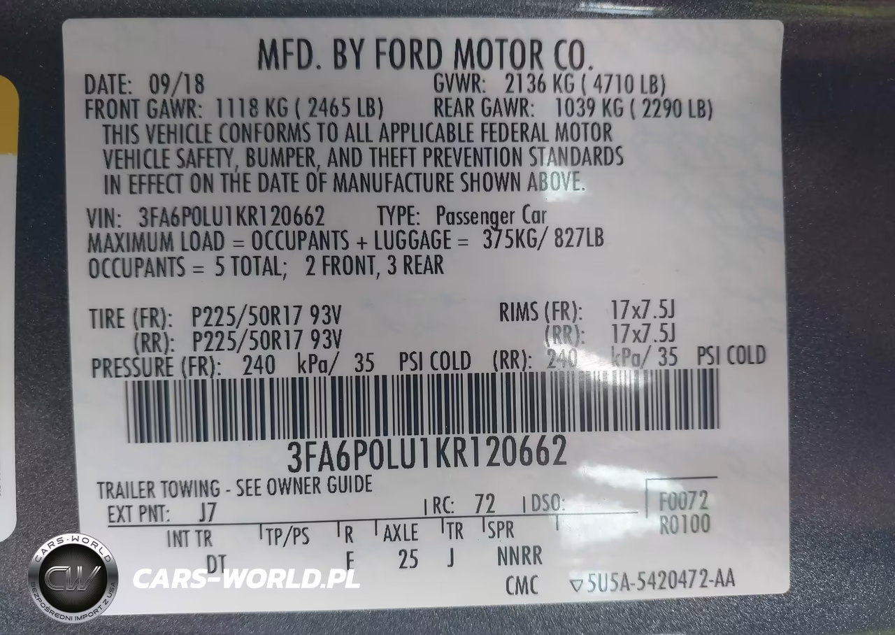 2019 Ford Fusion Hybrid Se VIN:3FA6P0LU1KR120662 - 9