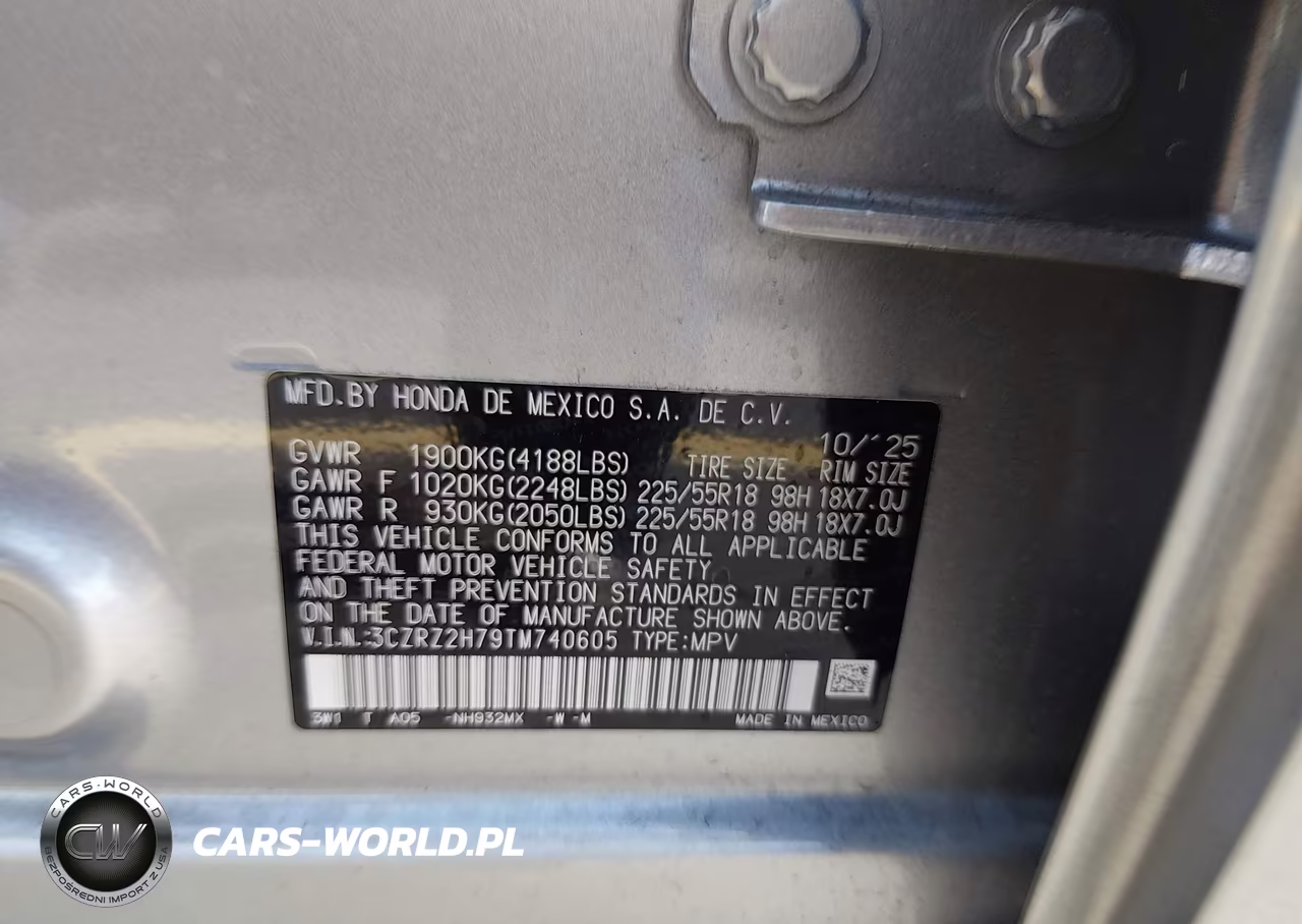 2026 Honda Hr-V Awd Ex-L VIN:3CZRZ2H79TM740605 - 9