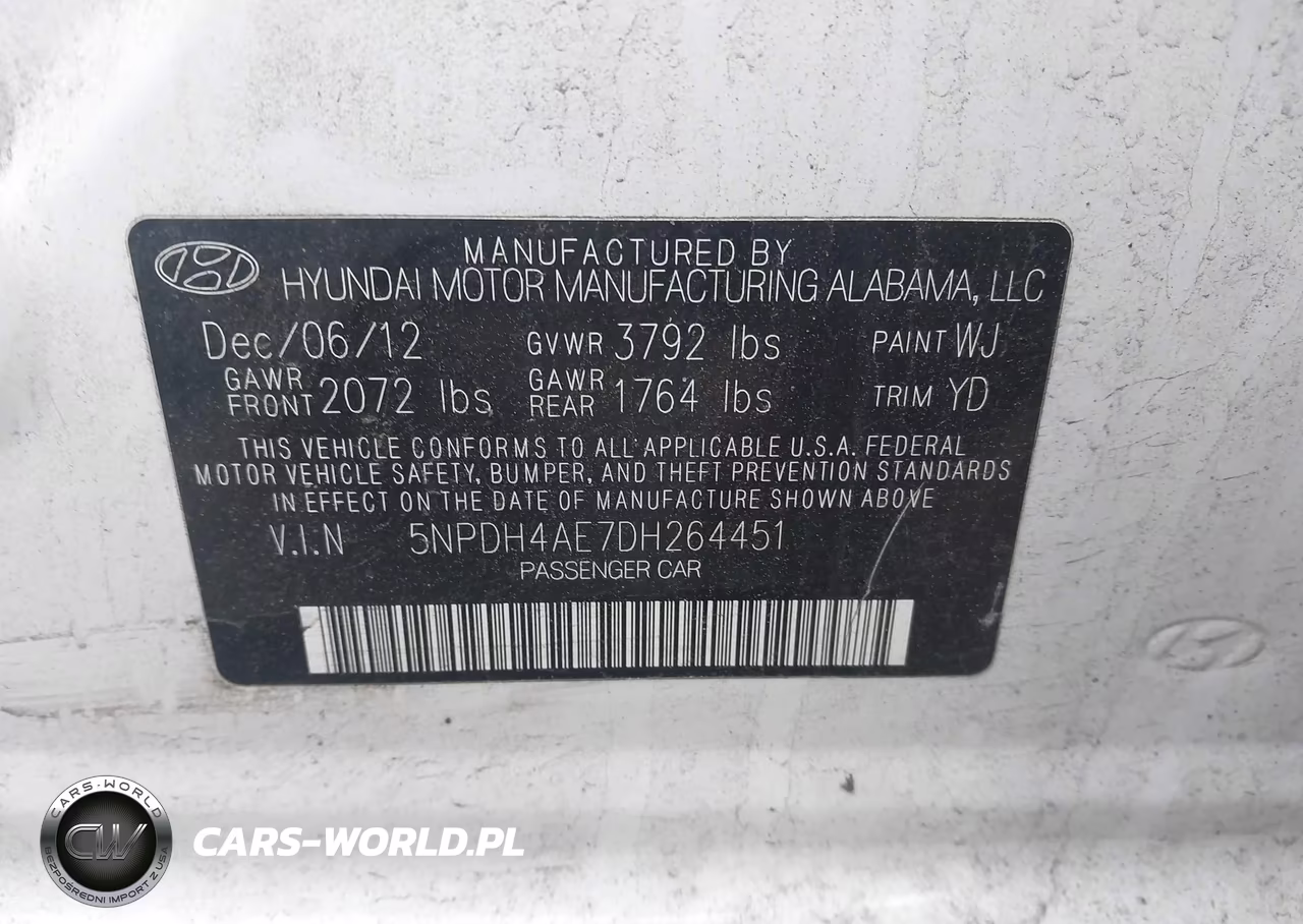 2013 Hyundai Elantra Gls VIN:5NPDH4AE7DH264451 - 9