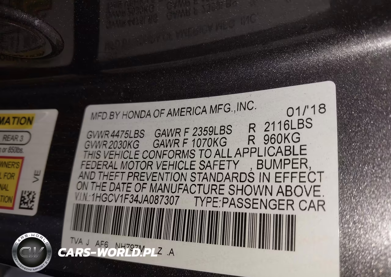 2018 Honda Accord Sport VIN:1HGCV1F34JA087307 - 9