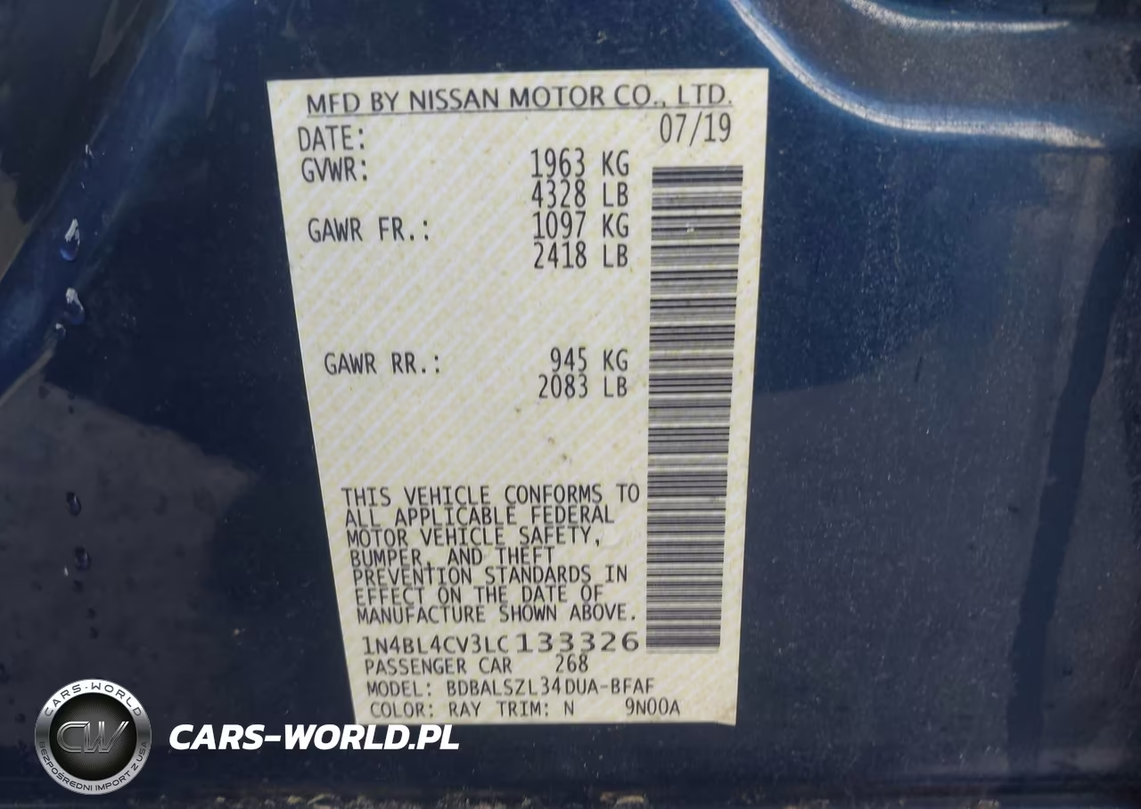 2020 Nissan Altima Sr Fwd VIN:1N4BL4CV3LC133326 - 9
