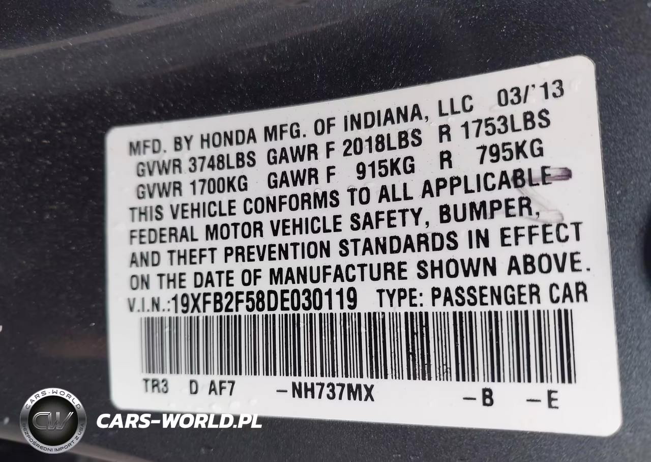 2013 Honda Civic Lx VIN:19XFB2F58DE030119 - 9