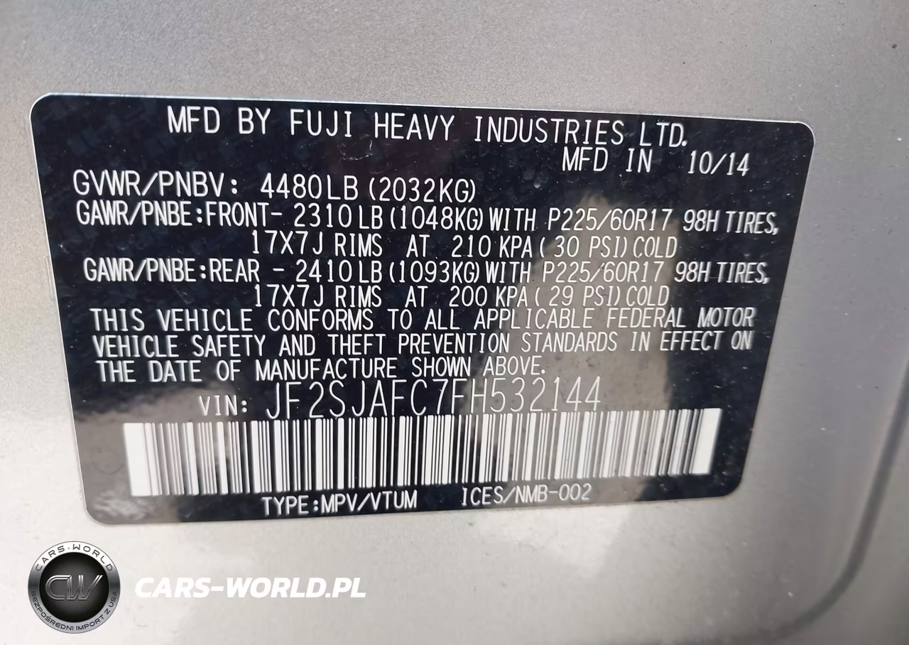 2015 Subaru Forester 2.5I Premium VIN:JF2SJAFC7FH532144 - 9