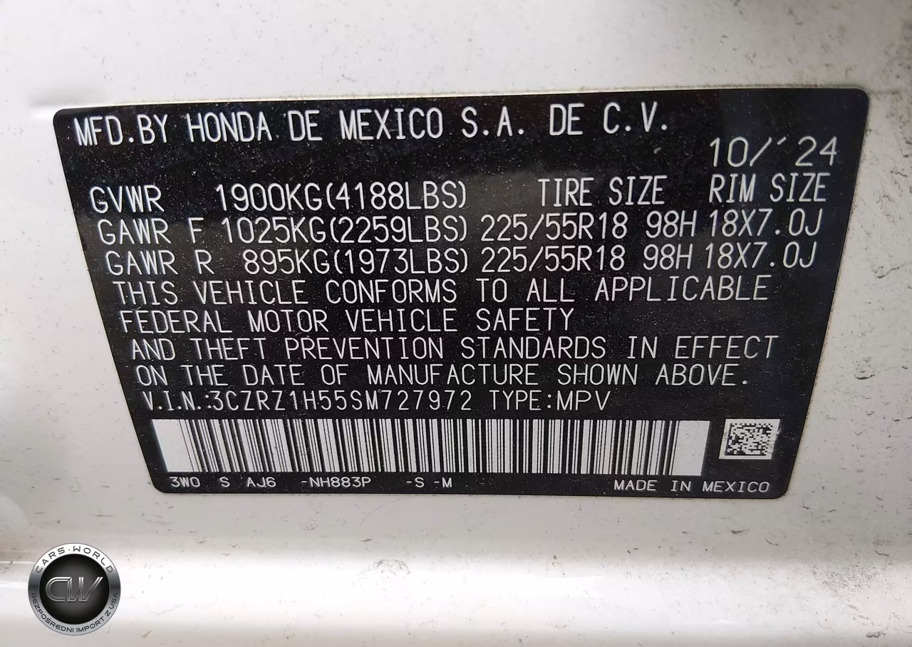 2025 Honda Hr-V 2Wd Sport VIN:3CZRZ1H55SM727972 - 9
