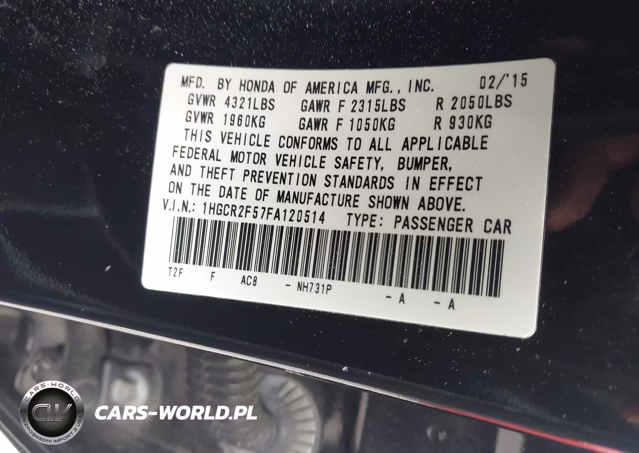 2015 Honda Accord Sport VIN:1HGCR2F57FA120514 - 9