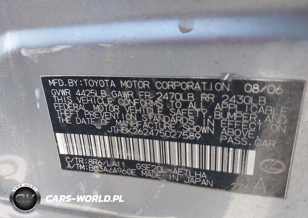 2007 Lexus Is 250 VIN:JTHBK262475027589 - 9