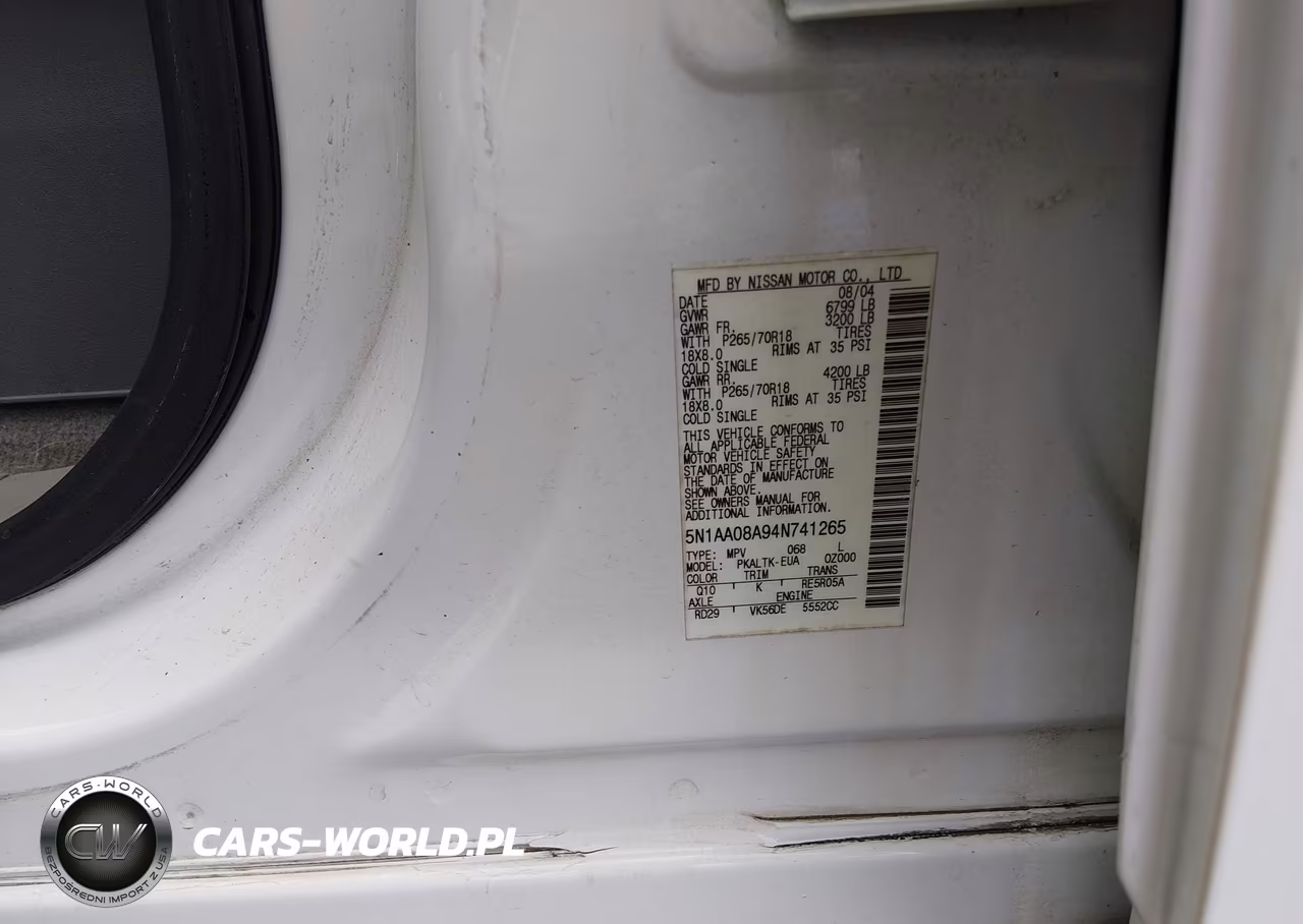 2004 Nissan Pathfinder Armada Se VIN:5N1AA08A94N741265 - 9