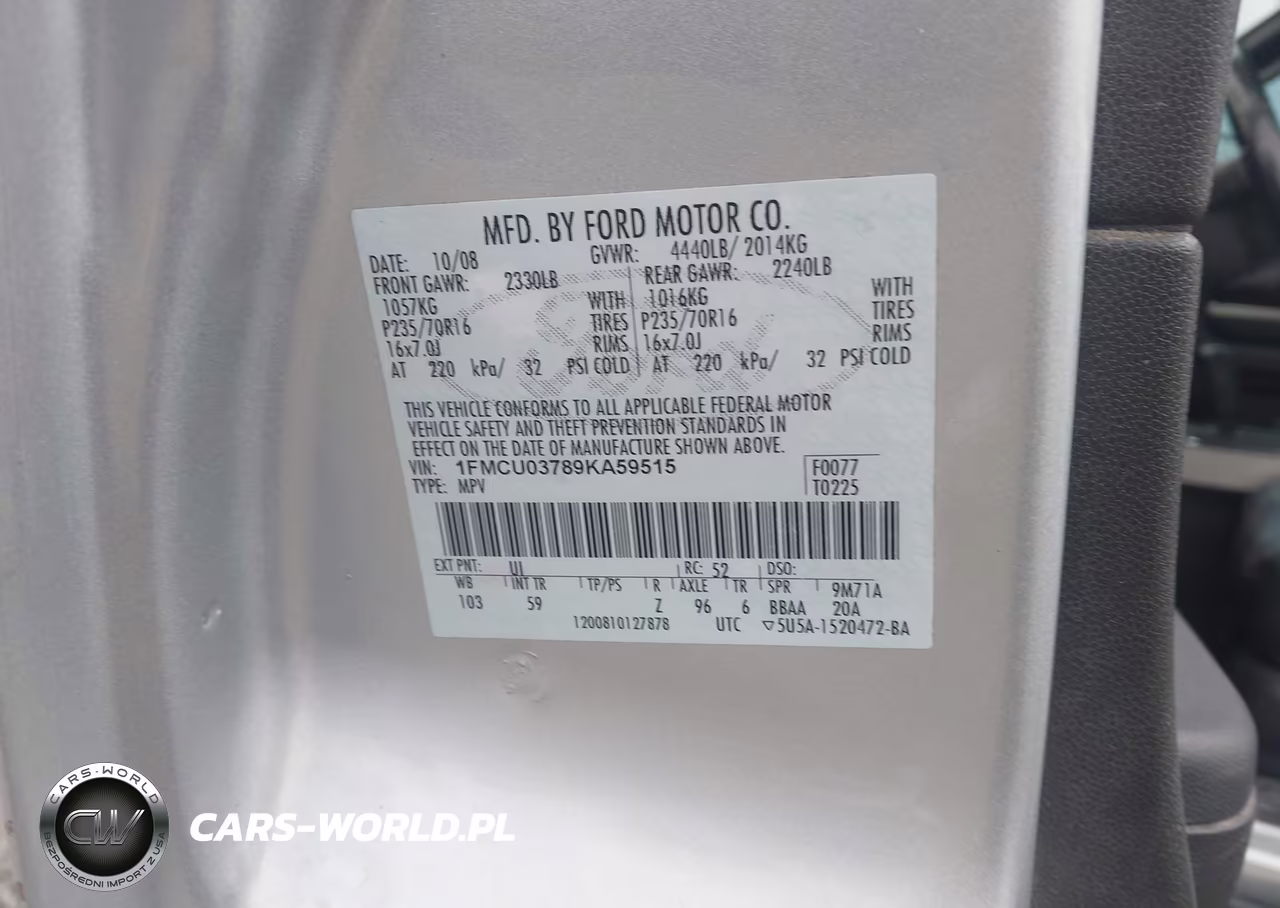 2009 Ford Escape Xlt VIN:1FMCU03789KA59515 - 9