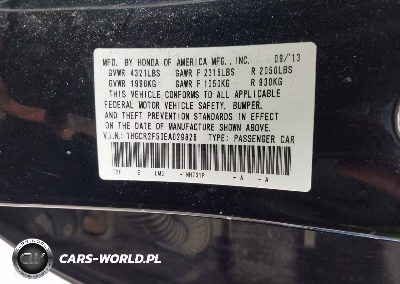 2014 Honda Accord Sport VIN:1HGCR2F50EA029826 - 9