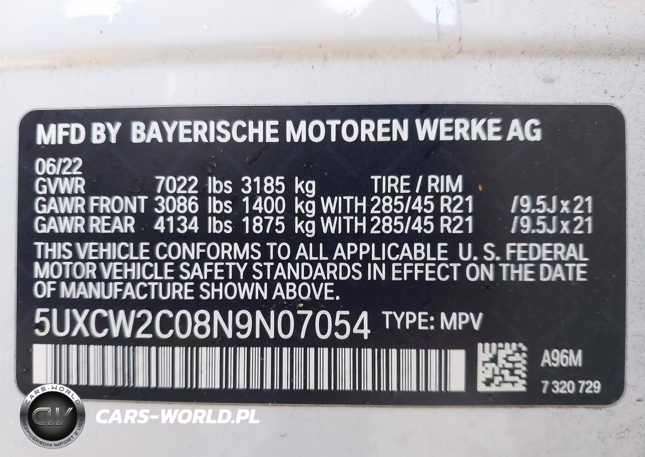 2022 BMW X7 xDrive40I VIN:5UXCW2C08N9N07054 - 9