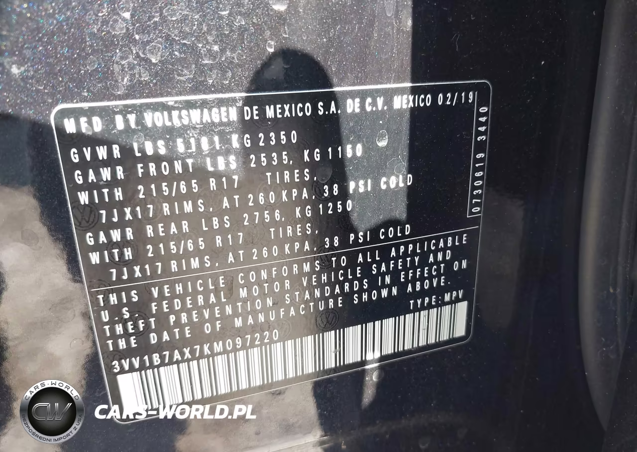 2019 Volkswagen Tiguan 2.0T S VIN:3VV1B7AX7KM097220 - 9