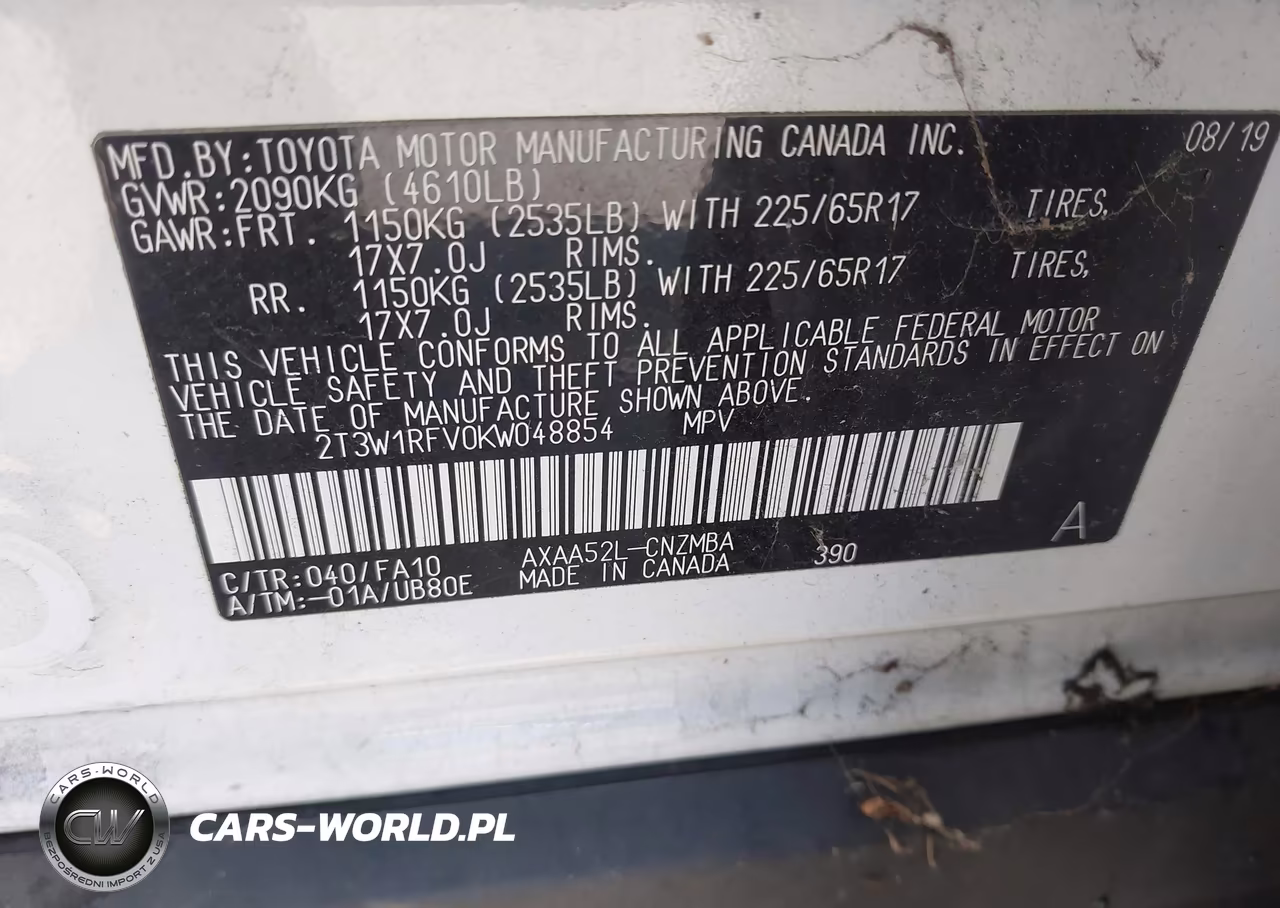 2019 Toyota Rav4 Xle VIN:2T3W1RFV0KW048854 - 9
