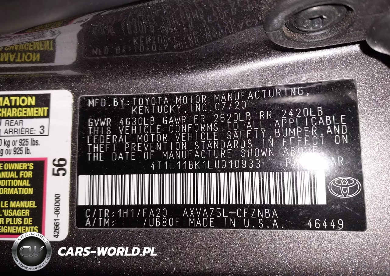 2020 Toyota Camry Le Awd VIN:4T1L11BK1LU010933 - 9