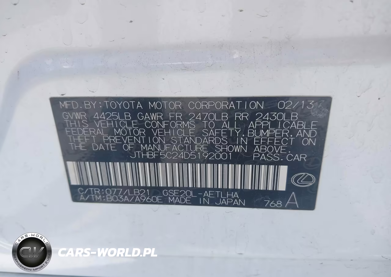 2013 Lexus Is 250 VIN:JTHBF5C24D5192001 - 9