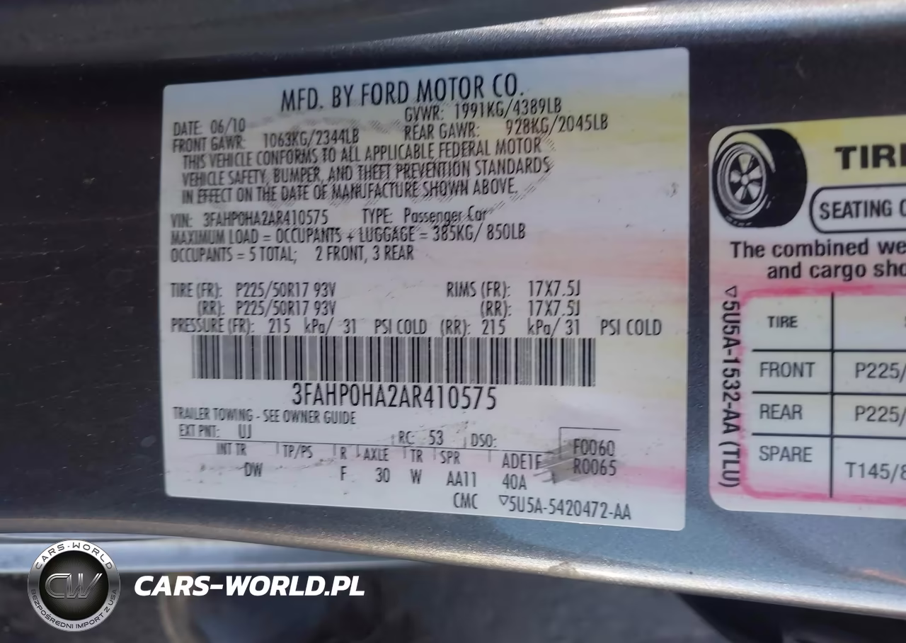 2010 Ford Fusion Se VIN:3FAHP0HA2AR410575 - 9