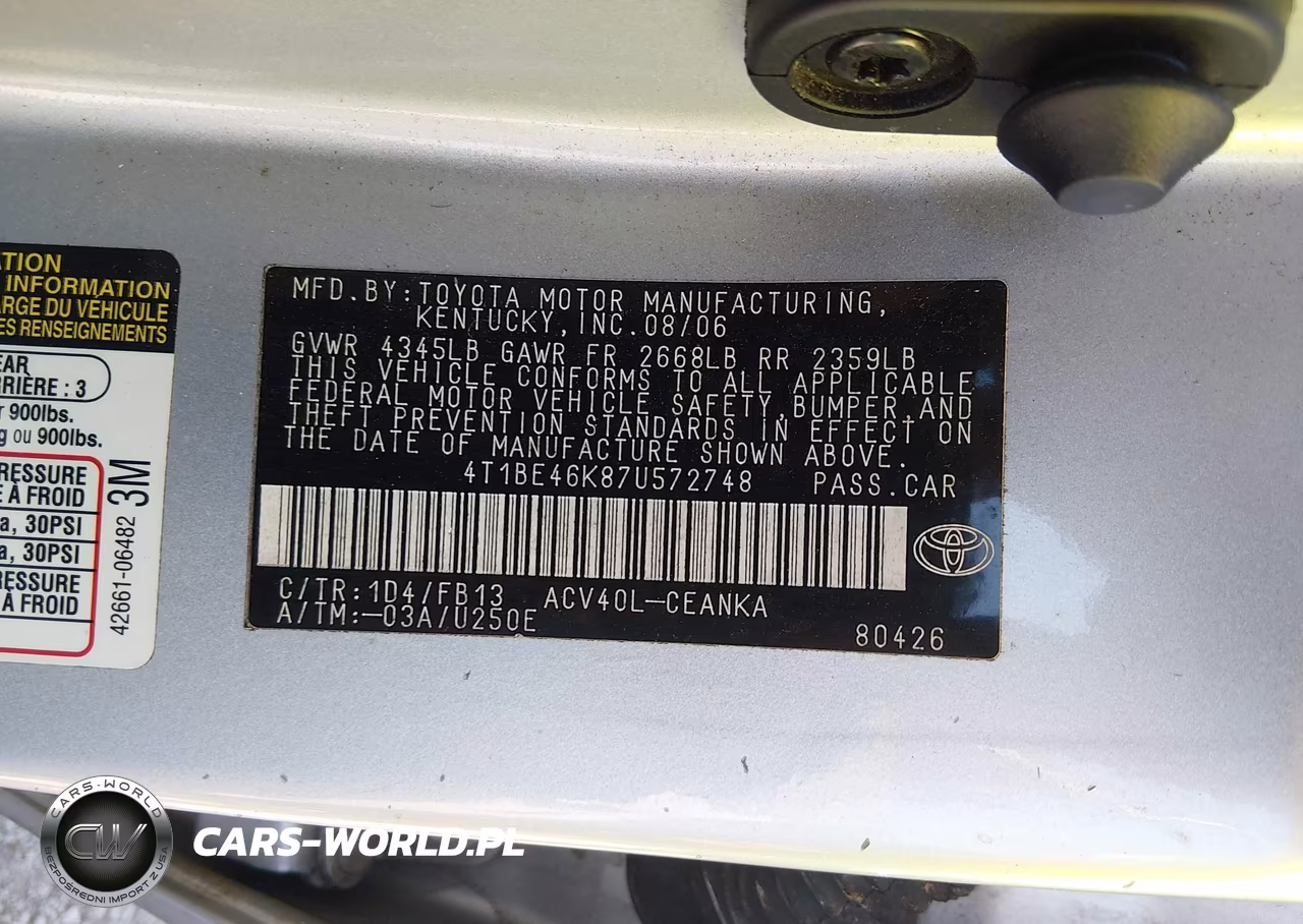 2007 Toyota Camry Le VIN:4T1BE46K87U572748 - 9