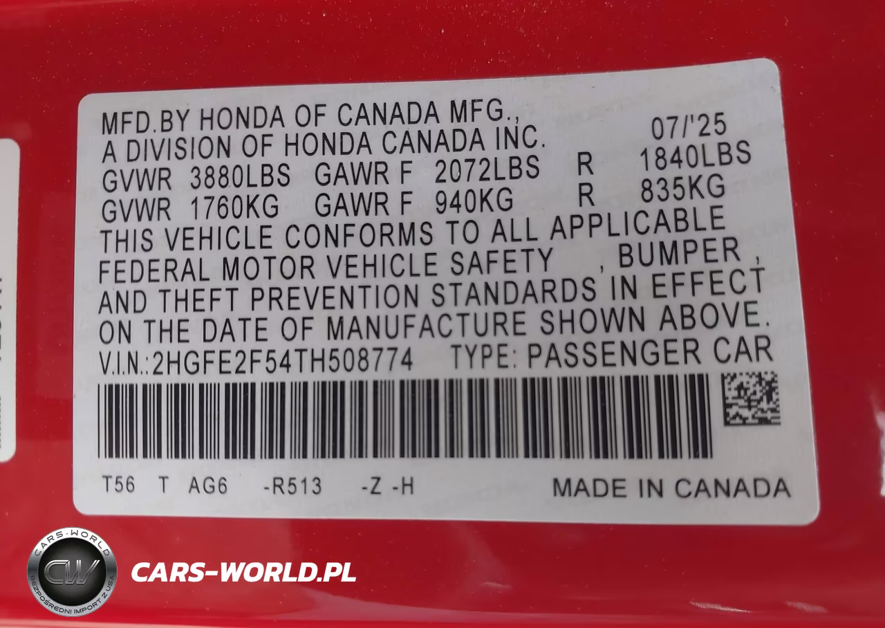 2026 Honda Civic Sport VIN:2HGFE2F54TH508774 - 9