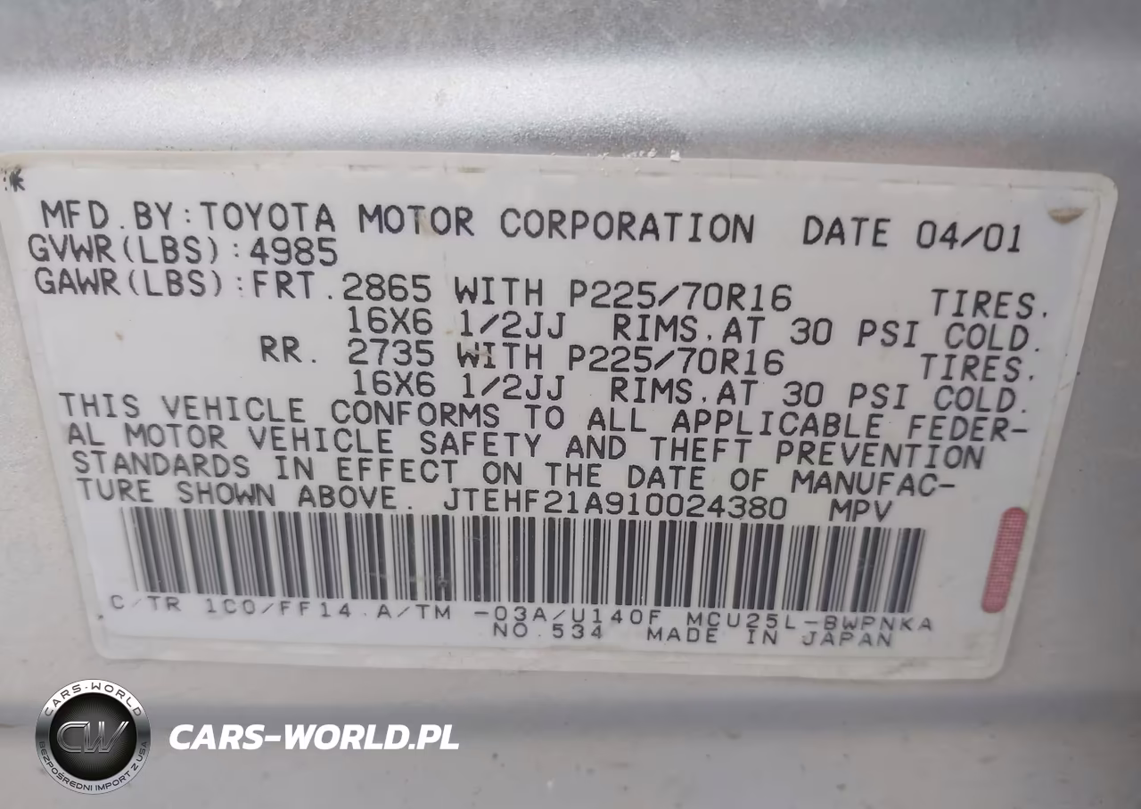 2001 Toyota Highlander V6 VIN:JTEHF21A910024380 - 9
