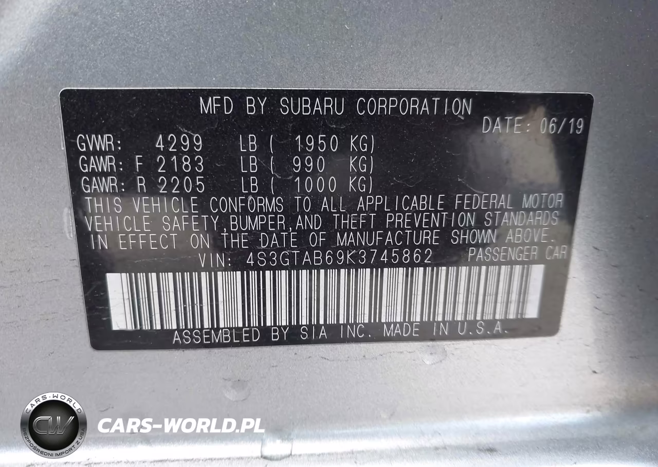 2019 Subaru Impreza 2.0I VIN:4S3GTAB69K3745862 - 9