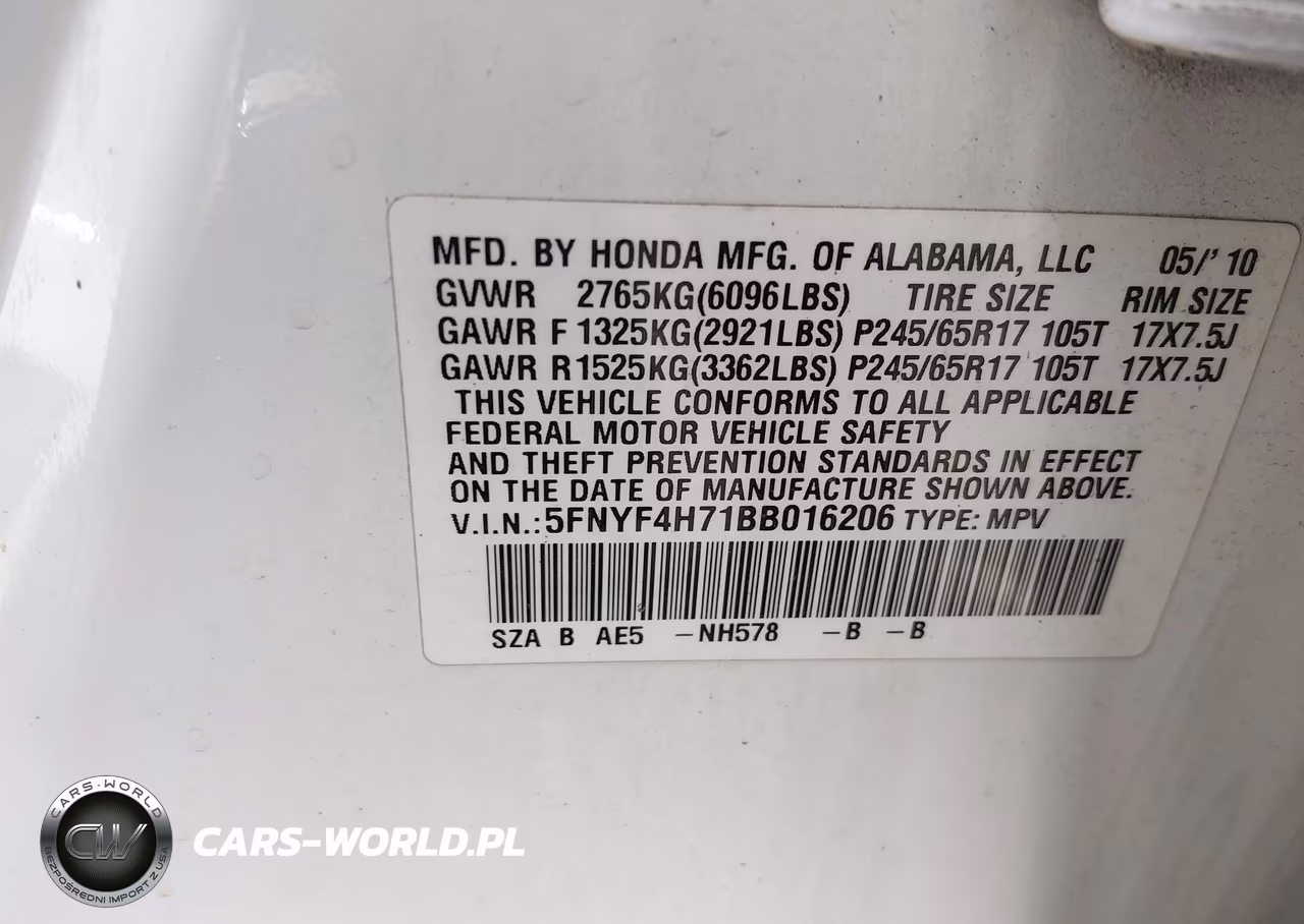 2011 Honda Pilot Ex-L VIN:5FNYF4H71BB016206 - 9