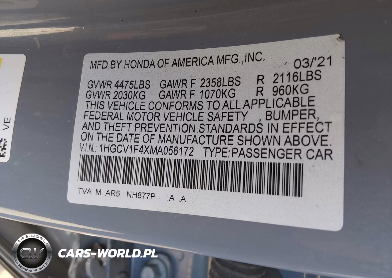 2021 Honda Accord Sport Special Edition VIN:1HGCV1F4XMA056172 - 9