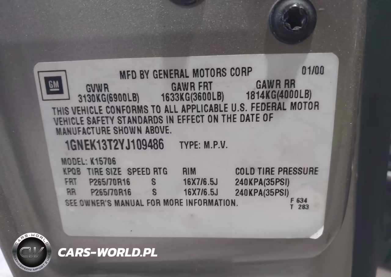 2000 Chevrolet Tahoe All New Lt VIN:1GNEK13T2YJ109486 - 9
