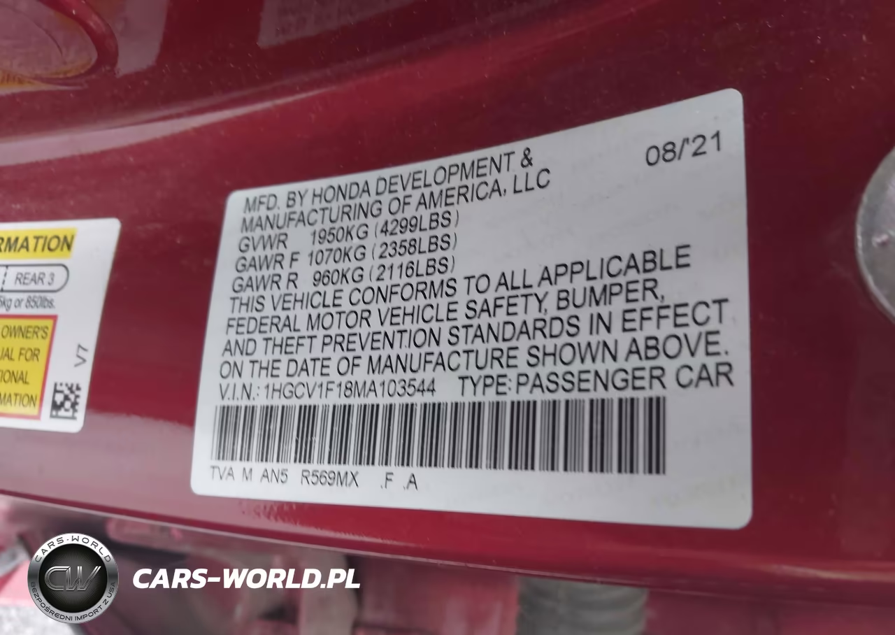 2021 Honda Accord Lx VIN:1HGCV1F18MA103544 - 9