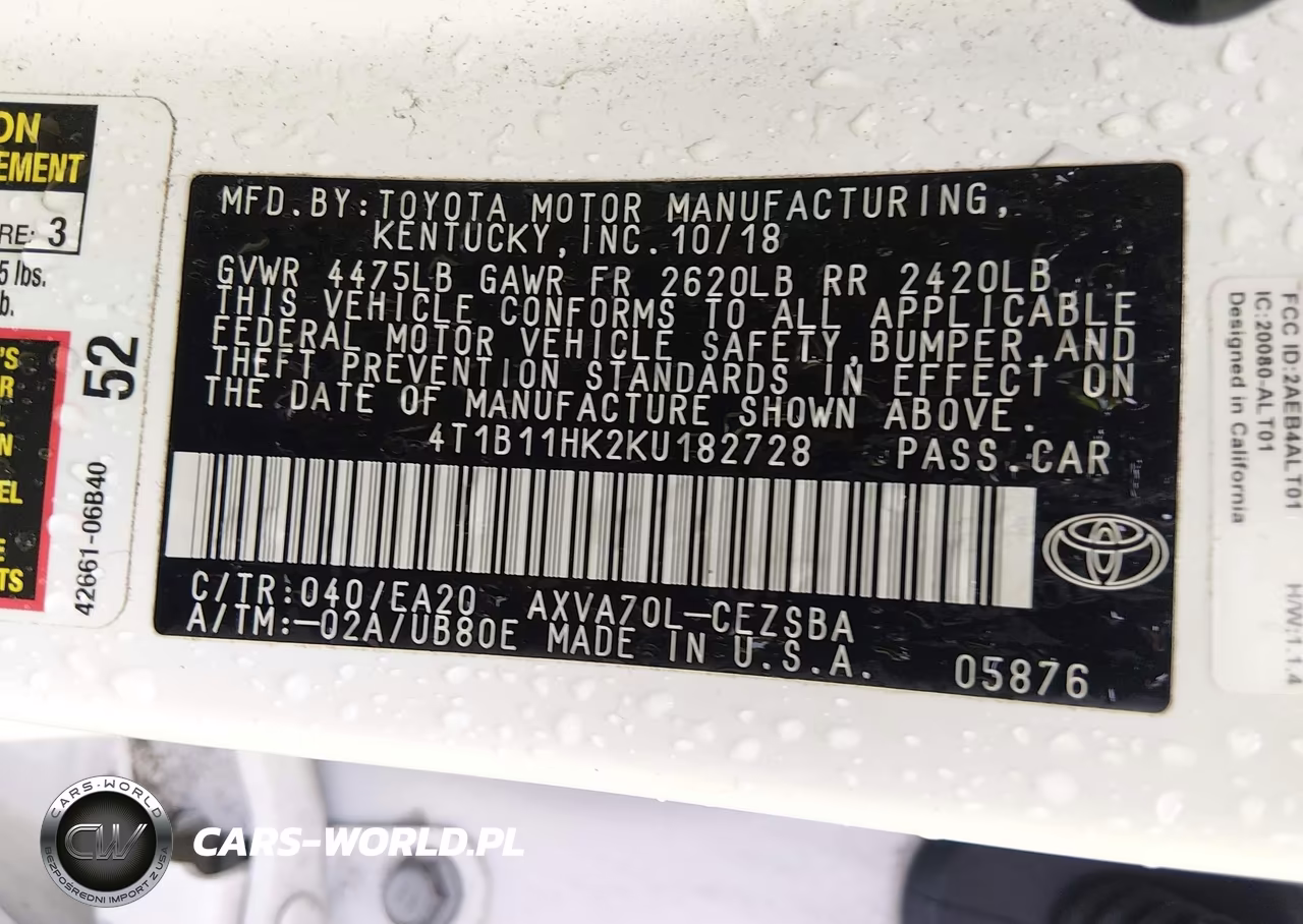 2019 Toyota Camry Se VIN:4T1B11HK2KU182728 - 9