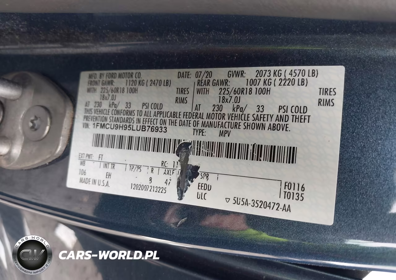 2020 Ford Escape Sel VIN:1FMCU9H95LUB76933 - 9