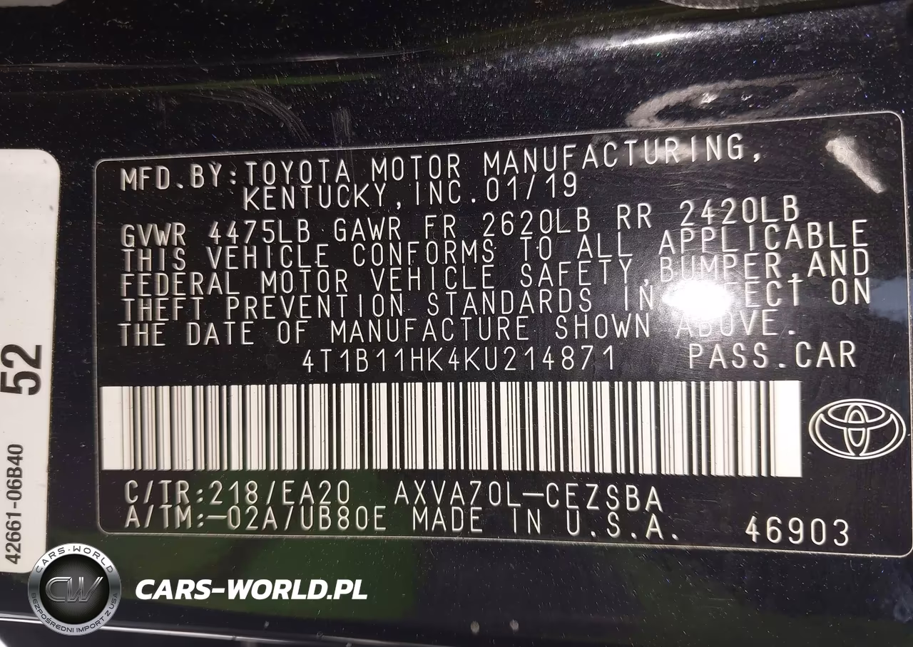 2019 Toyota Camry Se VIN:4T1B11HK4KU214871 - 9