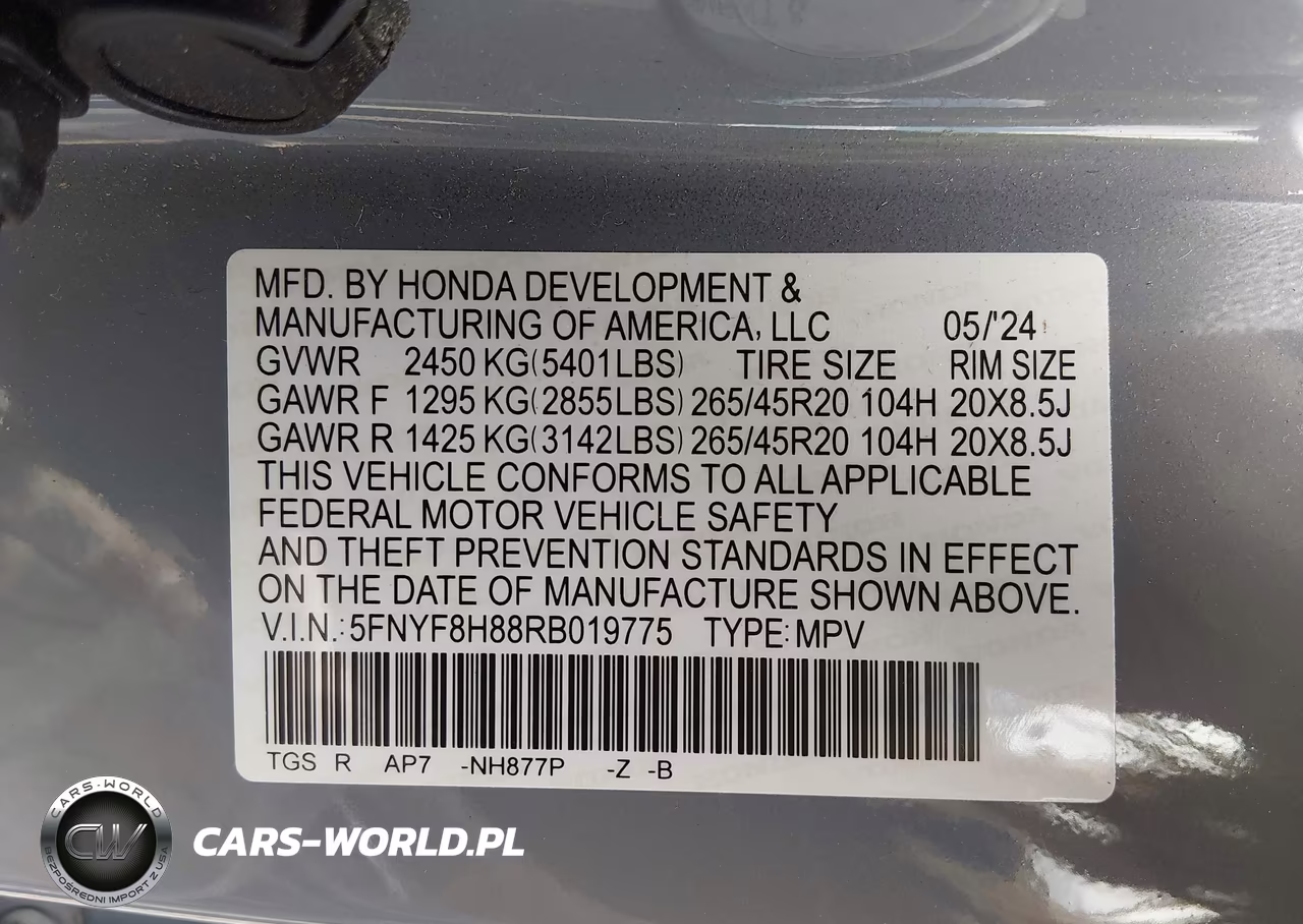 2024 Honda Passport Awd Black VIN:5FNYF8H88RB019775 - 9