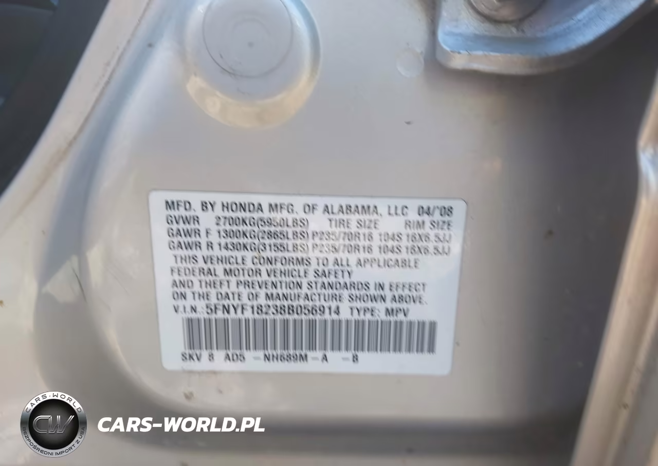 2008 Honda Pilot Vp VIN:5FNYF18238B056914 - 9
