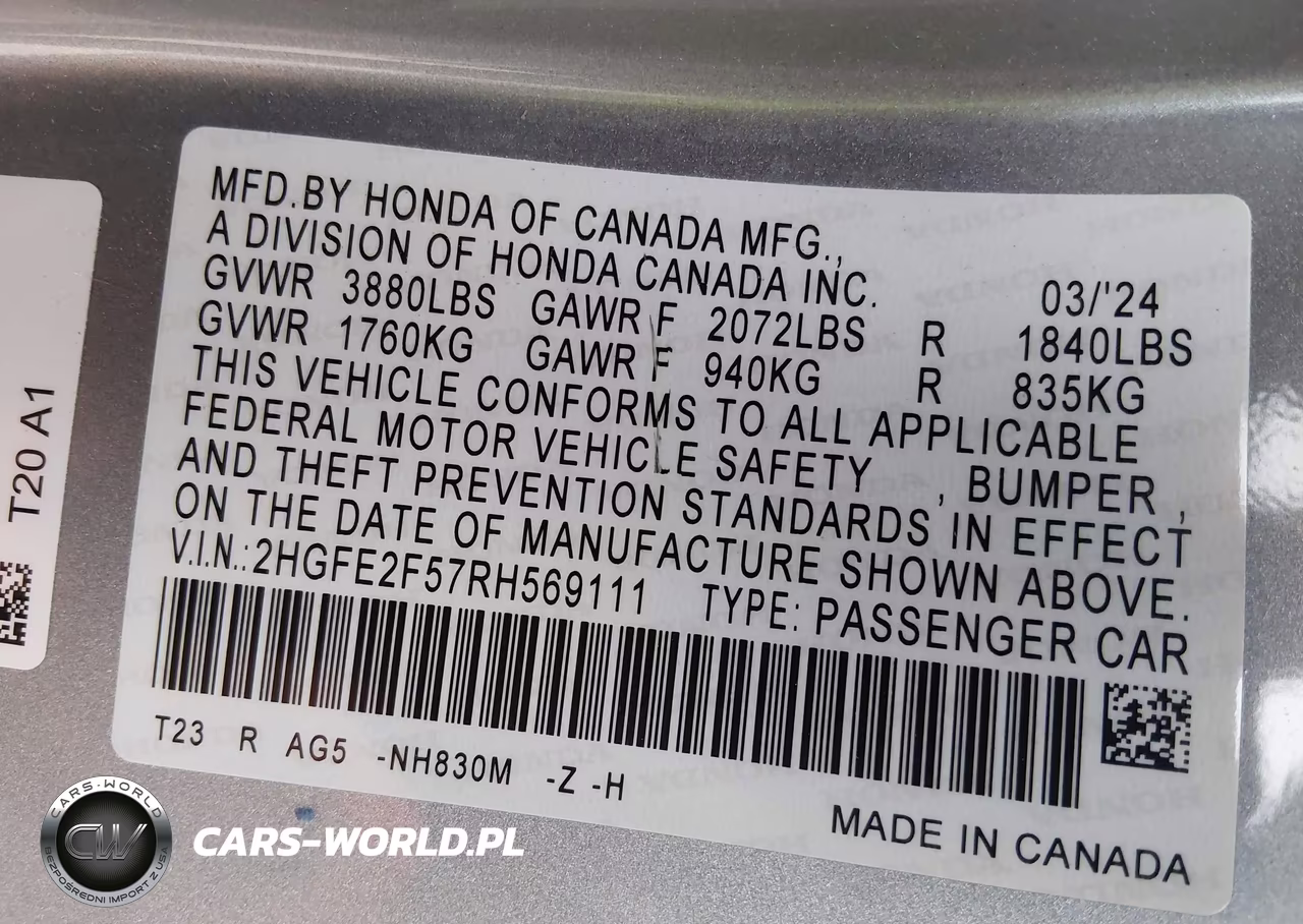 2024 Honda Civic Sport VIN:2HGFE2F57RH569111 - 9