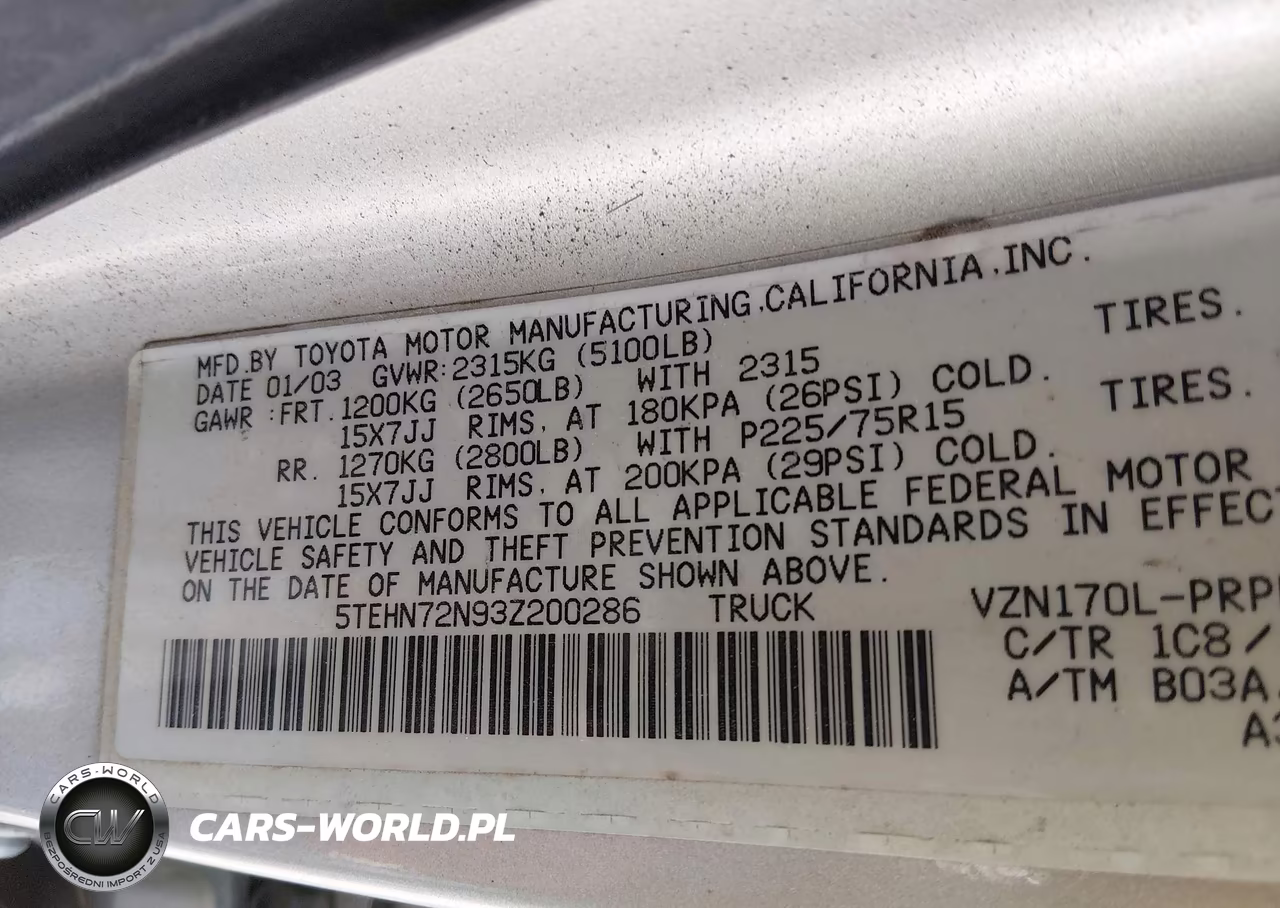 2003 Toyota Tacoma Base V6 VIN:5TEHN72N93Z200286 - 9