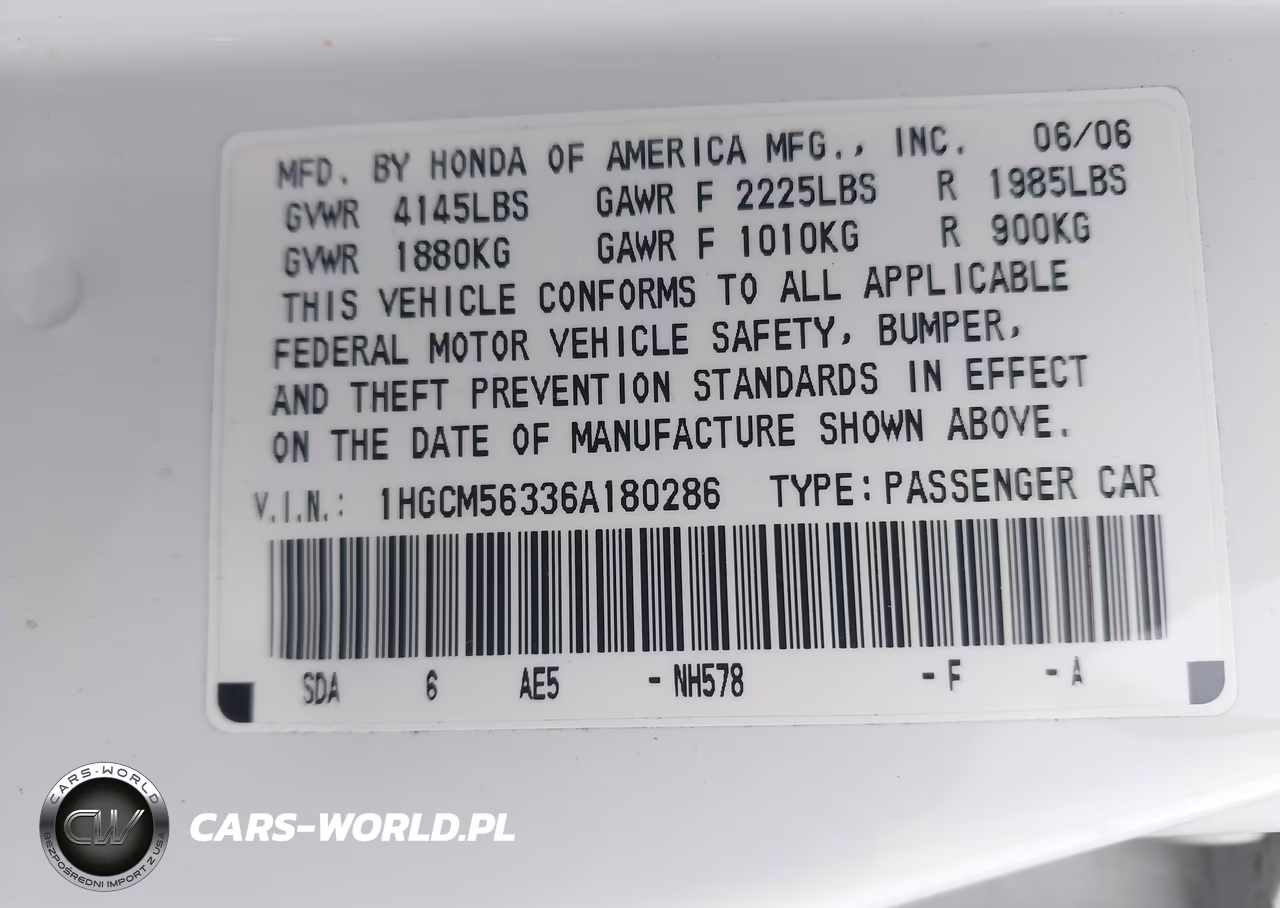 2006 Honda Accord 2.4 Se VIN:1HGCM56336A180286 - 9