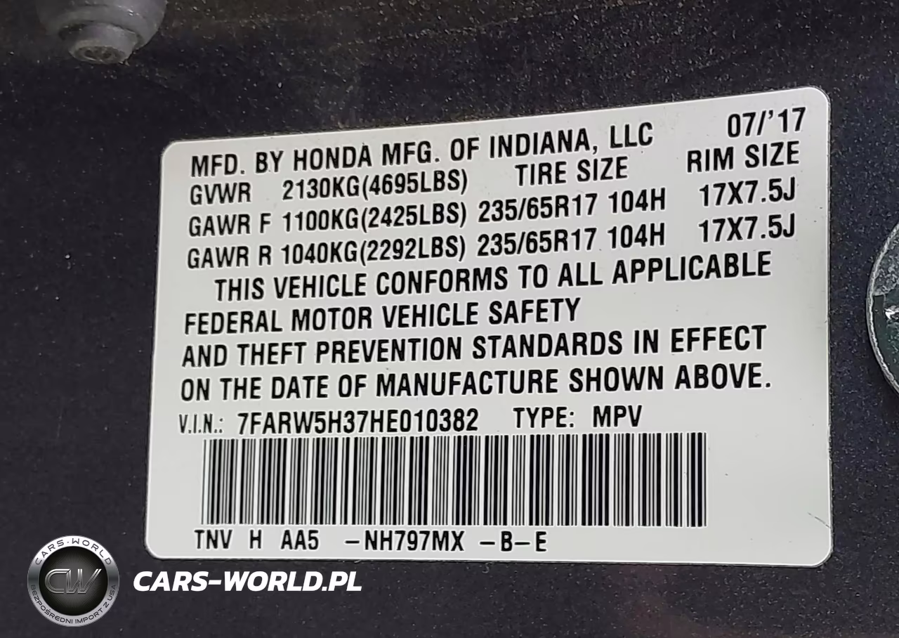 2017 Honda Cr-V Lx VIN:7FARW5H37HE010382 - 9
