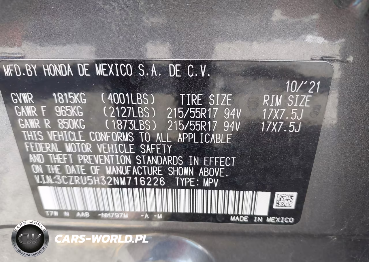 2022 Honda Hr-V 2Wd Lx VIN:3CZRU5H32NM716226 - 9