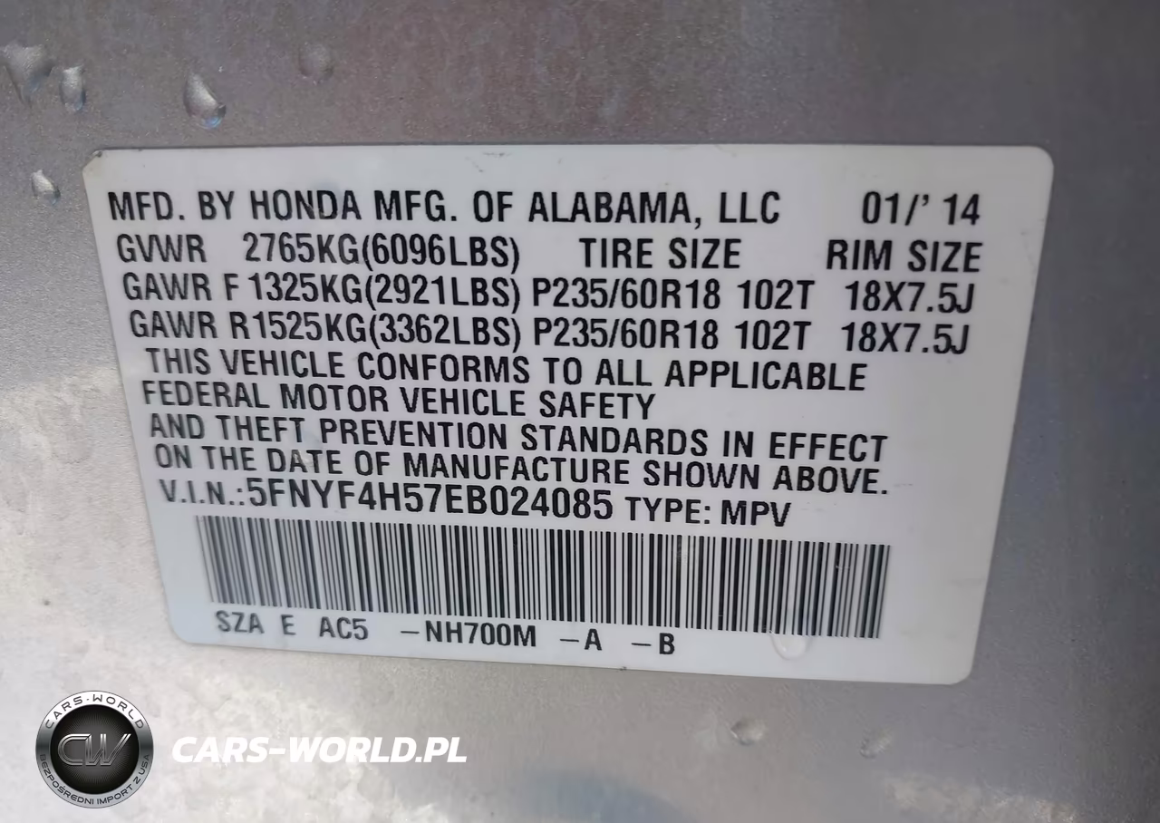 2014 Honda Pilot Ex-L VIN:5FNYF4H57EB024085 - 9