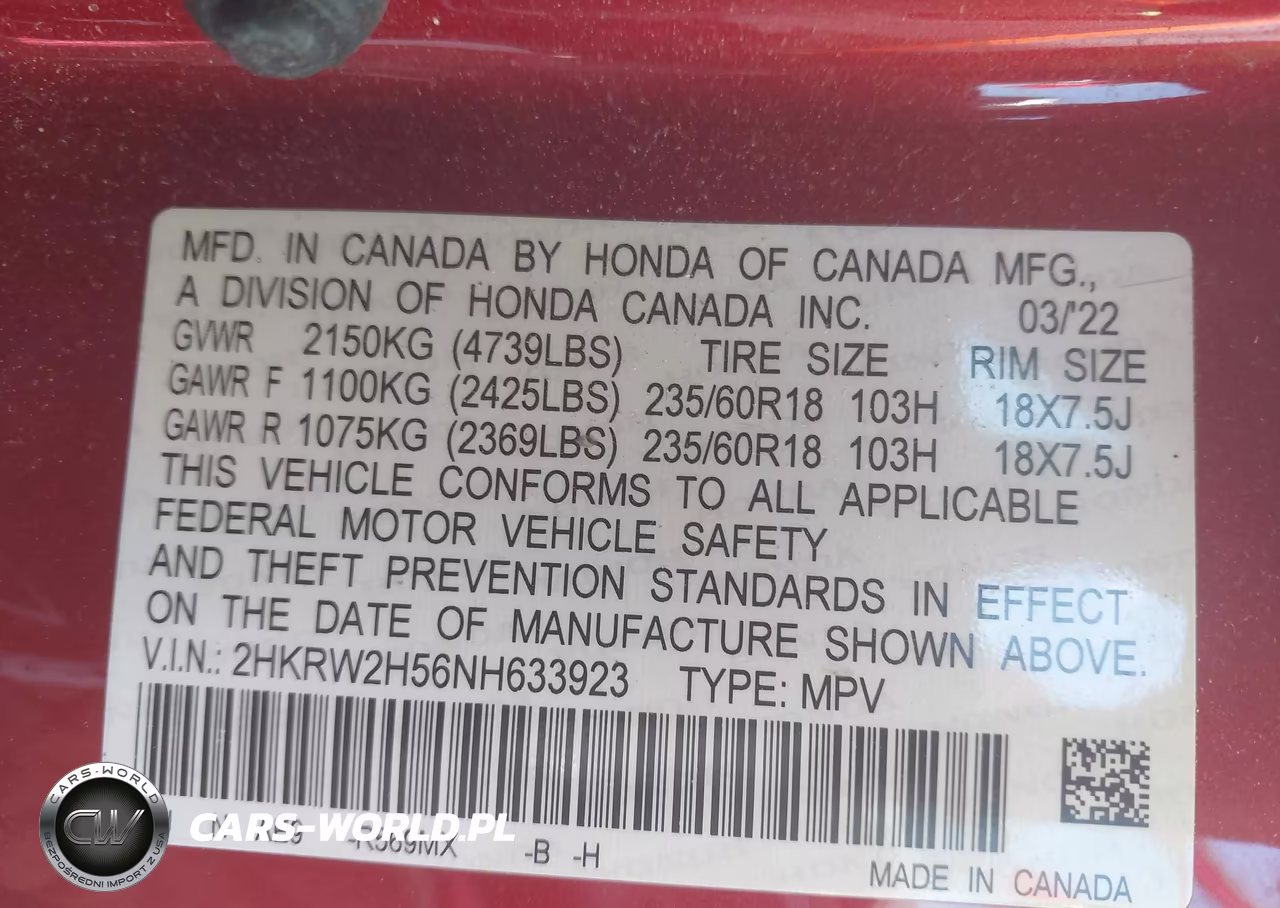 2022 Honda Cr-V Awd Ex VIN:2HKRW2H56NH633923 - 9