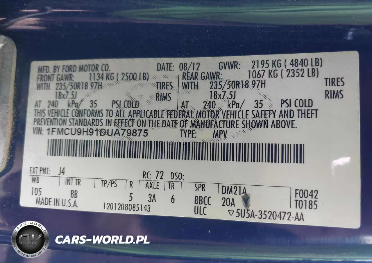 2013 Ford Escape Sel VIN:1FMCU9H91DUA79875 - 9