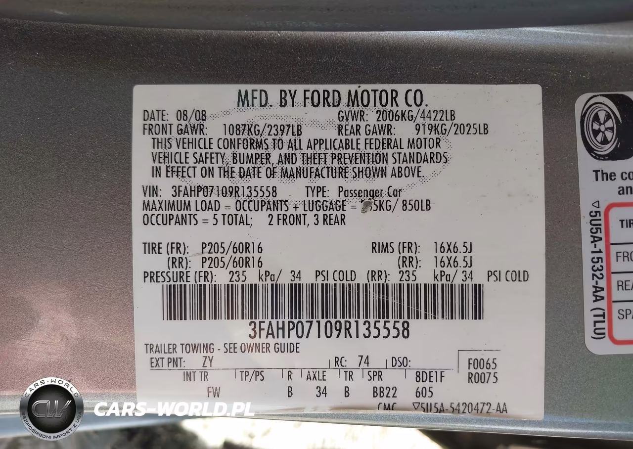 2009 Ford Fusion Se VIN:3FAHP07109R135558 - 9