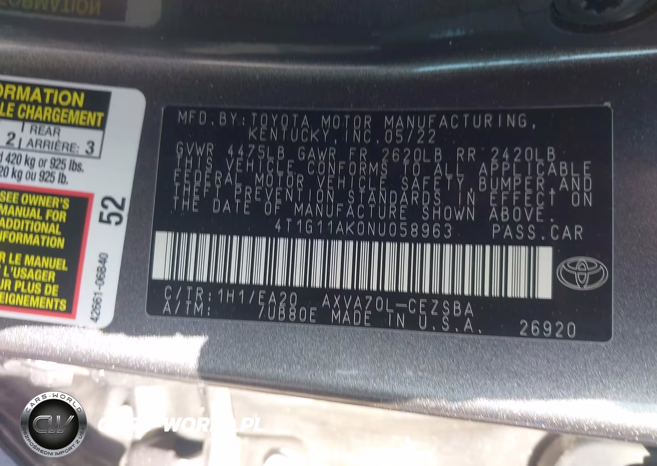 2022 Toyota Camry Se VIN:4T1G11AK0NU058963 - 9