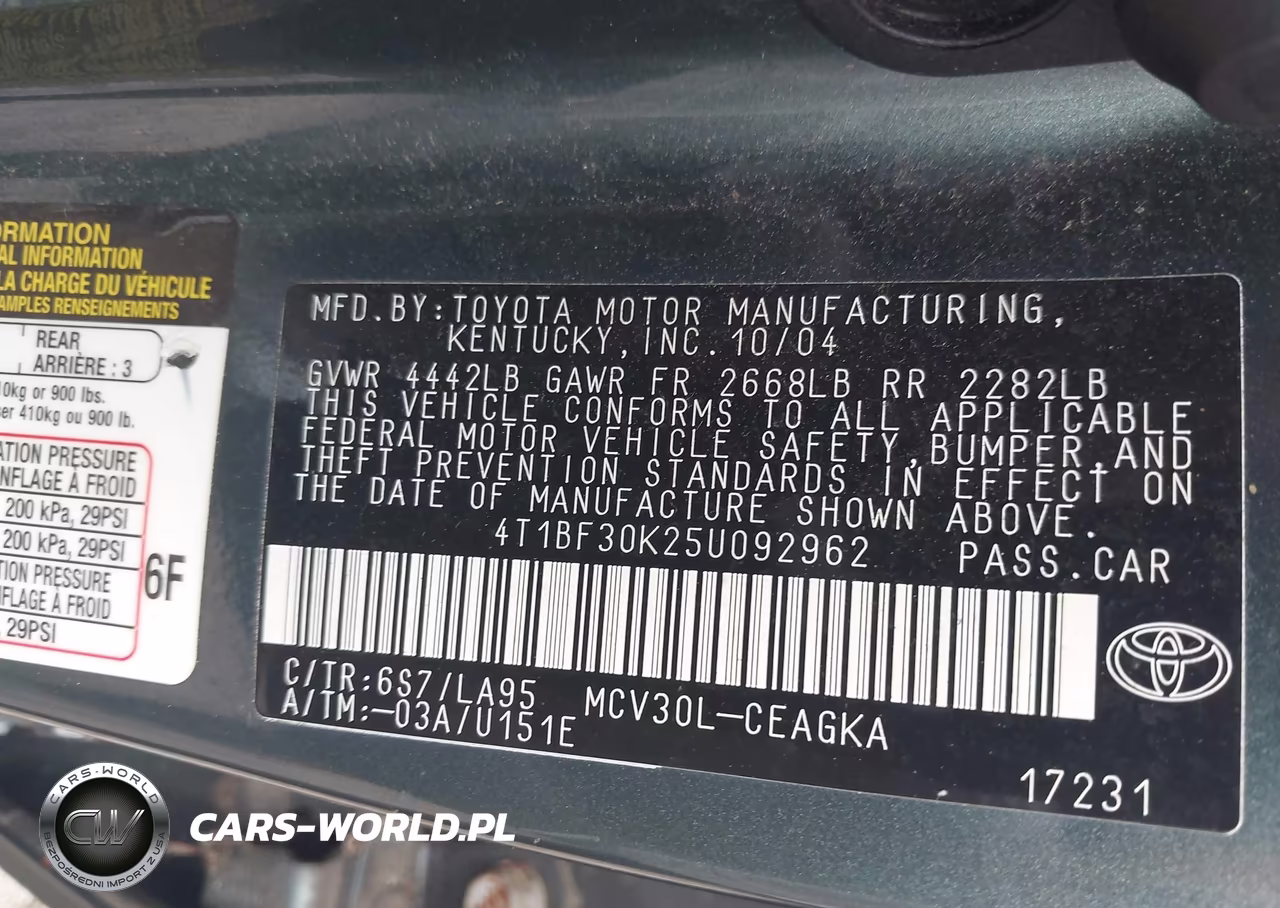 2005 Toyota Camry Xle V6 VIN:4T1BF30K25U092962 - 9