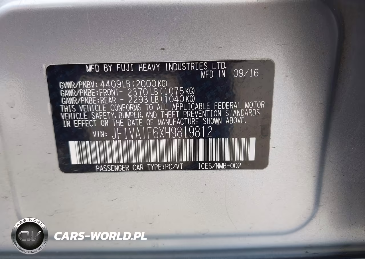 2017 Subaru Wrx Premium VIN:JF1VA1F6XH9819812 - 9