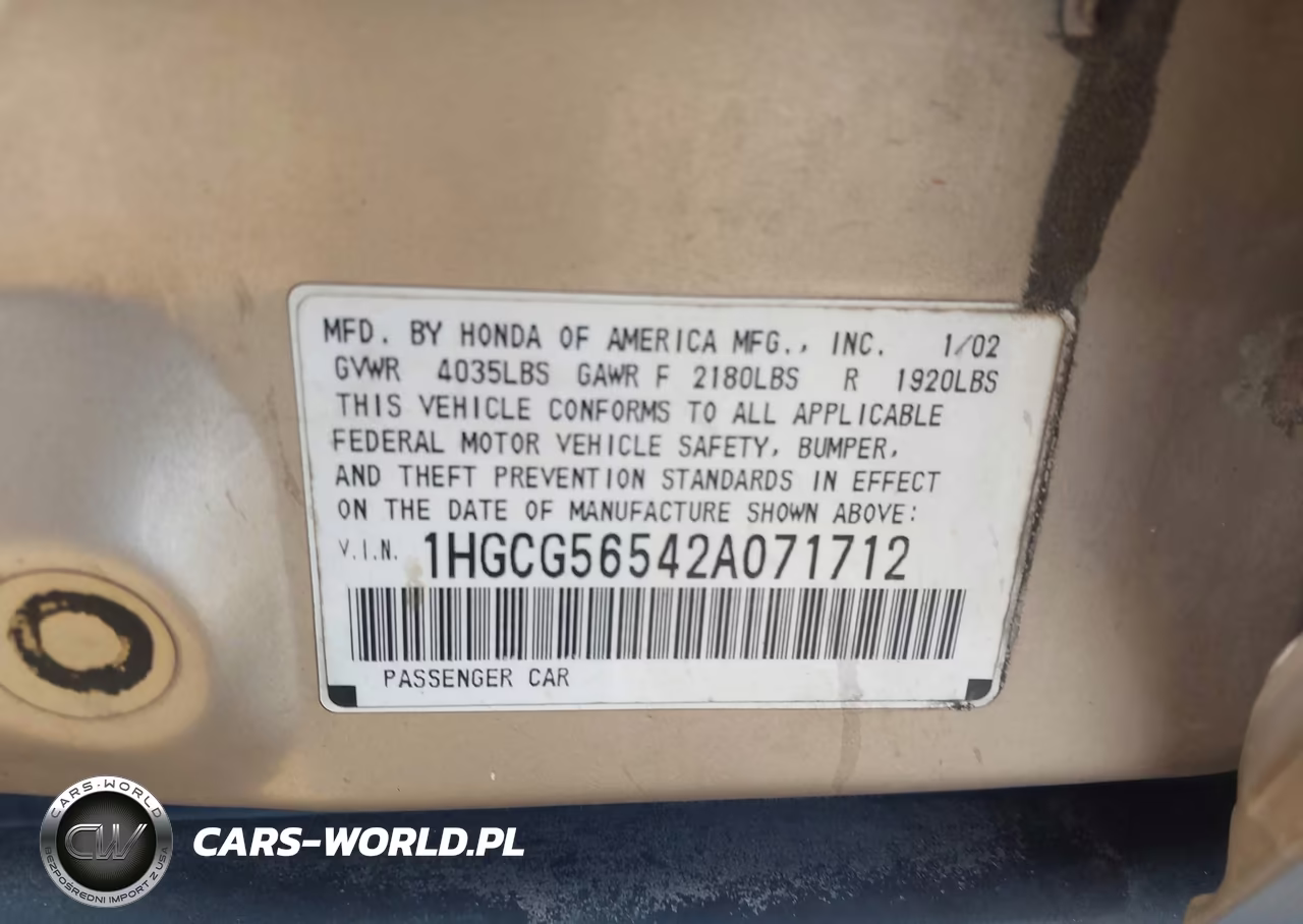 2002 Honda Accord Sdn Lx VIN:1HGCG56542A071712 - 9