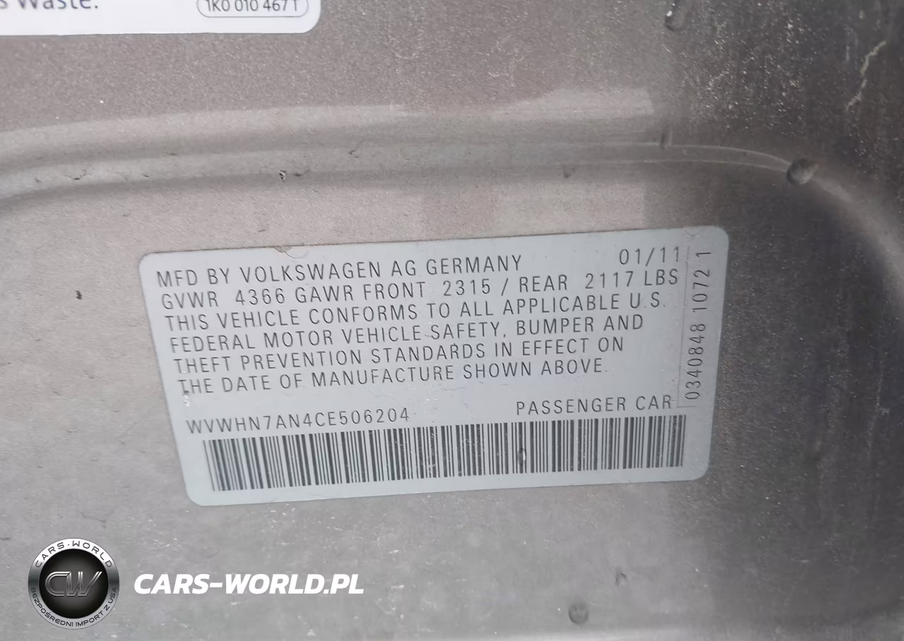 2012 Volkswagen Cc Lux Plus VIN:WVWHN7AN4CE506204 - 9