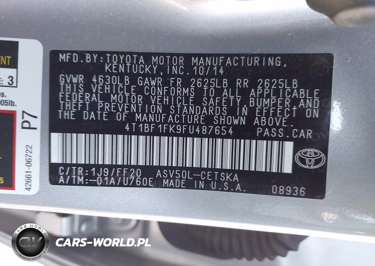 2015 Toyota Camry Se VIN:4T1BF1FK9FU487654 - 9